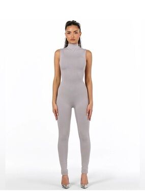 NWT Naked Wardrobe Sleeveless Mock Neck Jumpsuit in Gray
